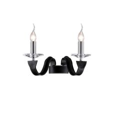 Nardini Wall Lamp 2 Light E14 Polished Chrome/Black Faux Leather/Crystal