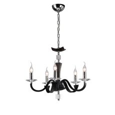 Nardini 60cm Pendant 5 Light E14 Polished Chrome/Black Faux Leather/Crystal