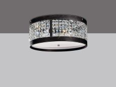 Celsa 45cm Flush Ceiling 4 Light E14 Polished Chrome/Dark Brown Faux Leather/Crystal