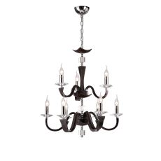 Nardini Pendant 2 Tier 9 Light E14 Polished Chrome Dark Brown Faux Leather/Crystal