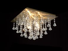 Acton Flush Ceiling 4 Light E14, 380mm Square, Antique Brass/Prism Crystal