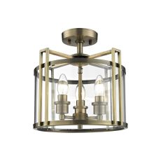 Eaton Semi Flush 3 Light E14 Antique Brass/Glass