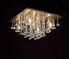 Acton Flush Ceiling 5 Light E14, 460mm Square, Antique Brass/Prism Crystal