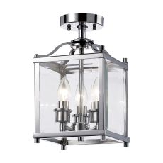 Aston Square Semi Flush 3 Light E14 Polished Chrome/Glass