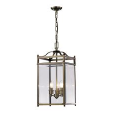 Aston Square Pendant 3 Light E14 Antique Brass/Glass