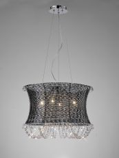 Lanzo Pendant Round 4 Light E14 Black Chrome/Crystal