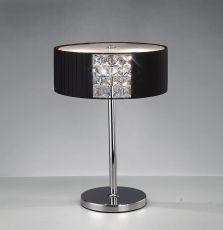 Evelyn Table Lamp Round With Black Shade 2 Light E27 Polished Chrome/Crystal