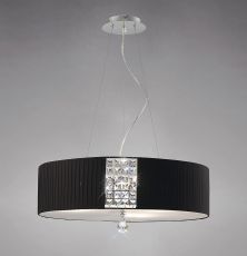 Evelyn 60cm Pendant Round With Black Shade 5 Light E27 Polished Chrome/Crystal