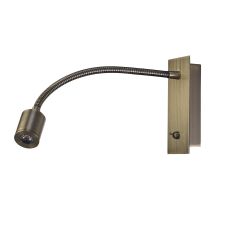 Winslow 3W LED Cylinder Head Switched Wall Lamp With Flexible Arm, Beam 45 Deg, Switch On Base, Antique Brass, 3yrs Warranty