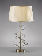 Willow Crystal Table Lamp With Cream Shade 1 Light E27 Antique Brass