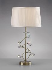 Willow Crystal Table Lamp With White Shade 1 Light E27 Antique Brass