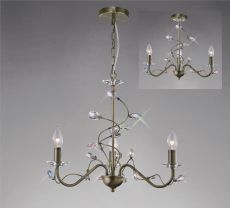 Willow Pendant WITHOUT SHADE 3 Light E14 Antique Brass/Crystal