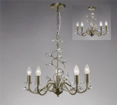 Willow Pendant WITHOUT SHADE 5 Light E14 Antique Brass/Crystal