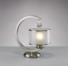 Lincoln Crystal Table Lamp 1 Light E27 Satin Nickel & Glass Shade