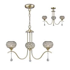 Chelsie 56cm Pendant 3 Light G9 Antique Brass/Clear Beaded Glass