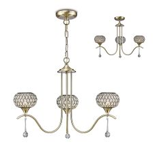 Chelsie Pendant 3 Light G9 Antique Brass/Clear Beaded Glass