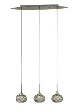 Chelsie Linear Pendant 3 Light G9 Line Antique Brass/Clear Beaded Glass