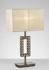 Florence Rectangle Table Lamp With Cmozarella Shade 1 Light E27 Antique Brass/Crystal