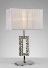 Florence Rectangle Crystal Table Lamp With White Shade 1 Light E27 Polished Chrome
