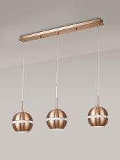 Andrea Pendant 3 Light E27 Linear Satin Copper/Crystal