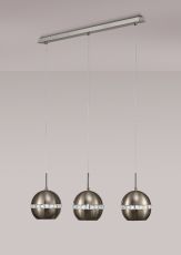 Andrea Pendant 3 Light E27 Linear Satin Nickel/Crystal