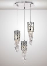 Camden Pendant 3 Light G9 Round Polished Chrome/Mosaic Glass/Crystal