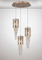 Camden Pendant 3 Light G9 Round Rose Gold/Mosaic Glass/Crystal