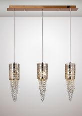 Camden Linear Pendant 3 Light G9 Line Rose Gold, Mosaic Glass, Crystal