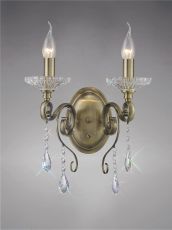 Libra Wall Lamp Switched 2 Light E14 Antique Brass/Crystal