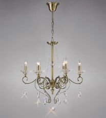 Libra 64cm Pendant 6 Light E14 Antique Brass/Crystal