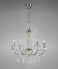 Leana 65cm Pendant 6 Light E14 Satin Nickel/Crystal