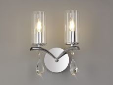 Rhea Wall Lamp Switched 2 Light E14 Polished Chrome/Crystal With Clear Glass