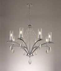 Rhea 80cm Pendant 8 Light E14 Polished Chrome/Crystal With Clear Glass