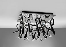 Class Flush Ceiling Square 10 Light G4 Polished Chrome/Black Glass/Crystal