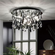 Class Flush Ceiling Round 20 Light G4 Polished Chrome/Black Glass/Crystal