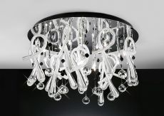 Class 60cm Flush Ceiling Round 20 Light G4 Polished Chrome/White Glass/Crystal, NOT LED/CFL Compatible