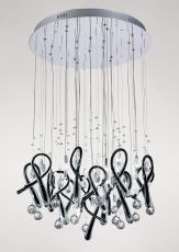 Class 60cm Pendant Round 20 Light G4 Polished Chrome/Black Glass/Crystal, NOT LED/CFL Compatible