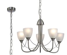 Cooper Ceiling 5 Light Pendant Convertible To Semi Flush E14 Satin Nickel/Opal Glass