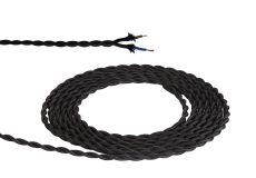 Cavo 1m Black Braided Twisted 2 Core 0.75mm Cable VDE Approved (qty ordered will be supplied as one continuous length)
