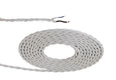 Cavo 1m White Braided Twisted 2 Core 0.75mm Cable VDE Approved (qty ordered will be supplied as one continuous length)