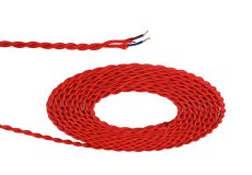 Cavo 1m Red Braided Twisted 2 Core 0.75mm Cable VDE Approved (qty ordered will be supplied as one continuous length)