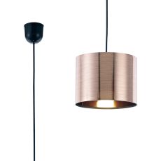 Dako Black Pendant 1 Light E27 With 200 x 150mm Metallic Copper Finish Cylinder Shade, c/w Ceiling Bracket