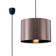 Dako Black Pendant 1 Light E27 With 300 x 200mm Metallic Bronze Finish Cylinder Shade, c/w Ceiling Bracket