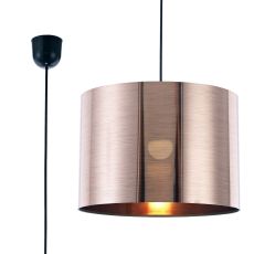 Dako Black Pendant 1 Light E27 With 350 x 250mm Metallic Copper Finish Cylinder Shade, c/w Ceiling Bracket