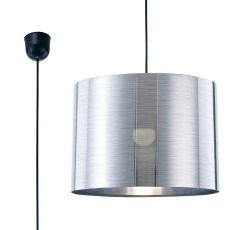 Dako Black Pendant 1 Light E27 With 350 x 250mm Metallic Chrome Finish Cylinder Shade, c/w Ceiling Bracket