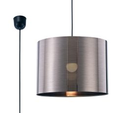 Dako Black Pendant 1 Light E27 With 350 x 250mm Metallic Gun Metal Finish Cylinder Shade, c/w Ceiling Bracket