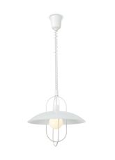 Riva 40cm Rise & Fall Pendant 1 Light E27, Matt White/Opal White Glass Shade