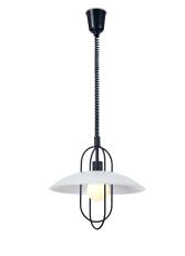 Riva Rise & Fall Pendant 1 Light E27, Matt Black/Opal White Glass Shade