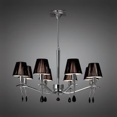 Siena 75cm Pendant Round 8 Light E14, Polished Chrome With Black Shades And Black Crystal