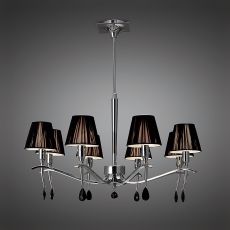 Siena Pendant Round 8 Light E14, Polished Chrome With Black Shades And Black Crystal